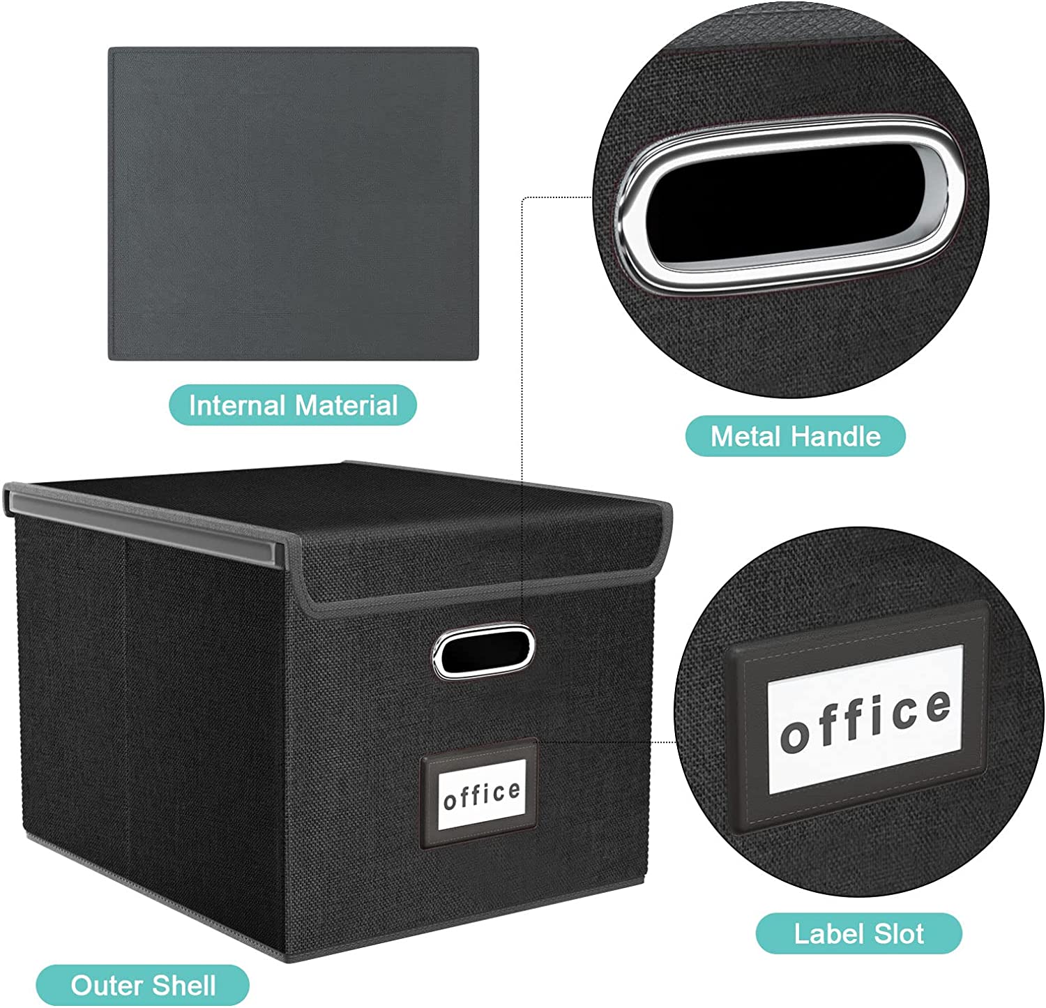 Upgrade Portable File Organizer Box, Large Linen Hanging Office Document  Storage Box with Lid - Black, Collapsible Filing & Storage Boxes for